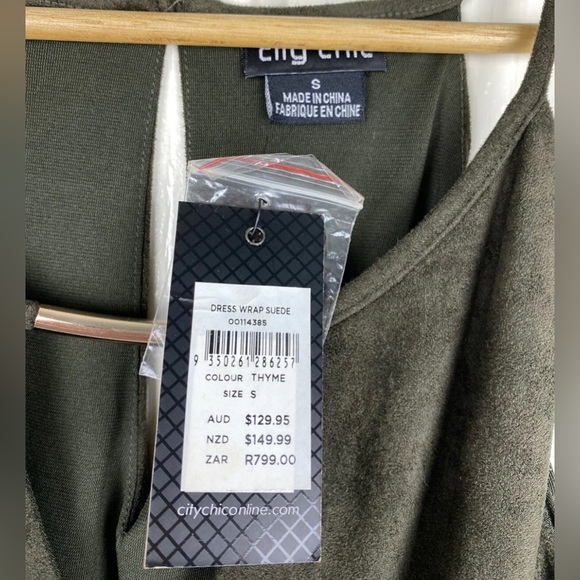City Chic Thyme Suede Faux Wrap Dress Olive Green Khaki Plus Size S 16 -NWT New - Picture 8 of 11